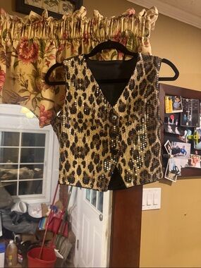SHEIN Gold and Black Sequined Leopard Vest
